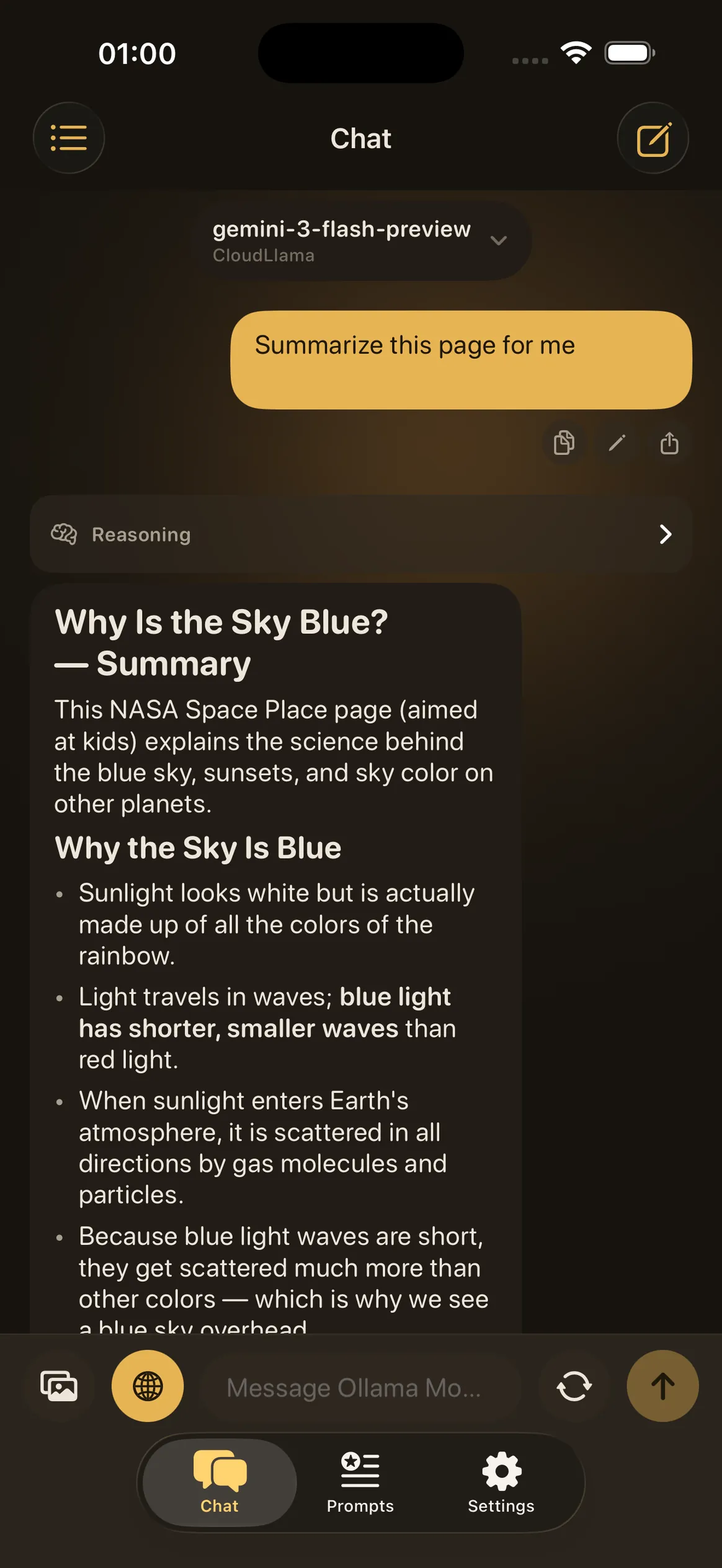 Ollama Mobile – Chat summarize
