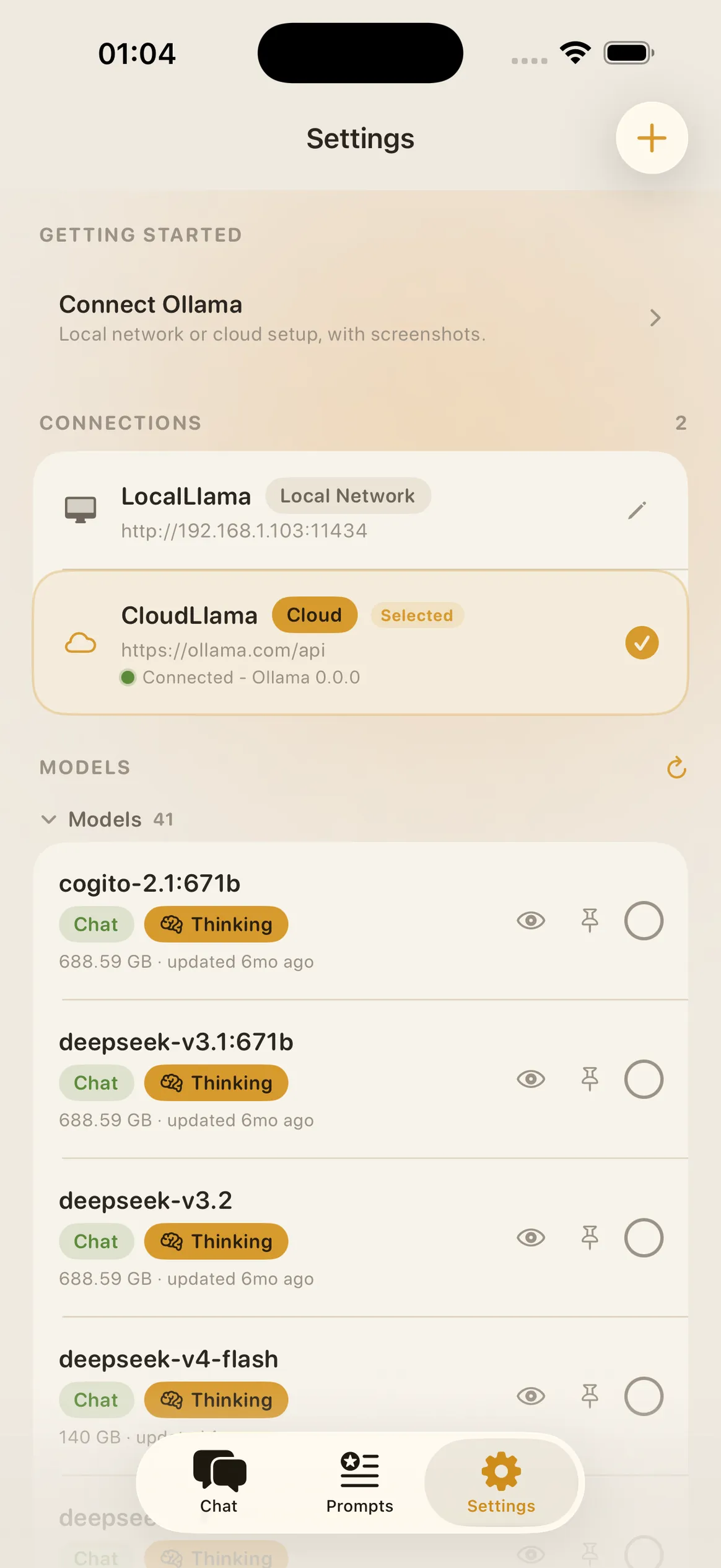 Ollama Mobile – Connection settings