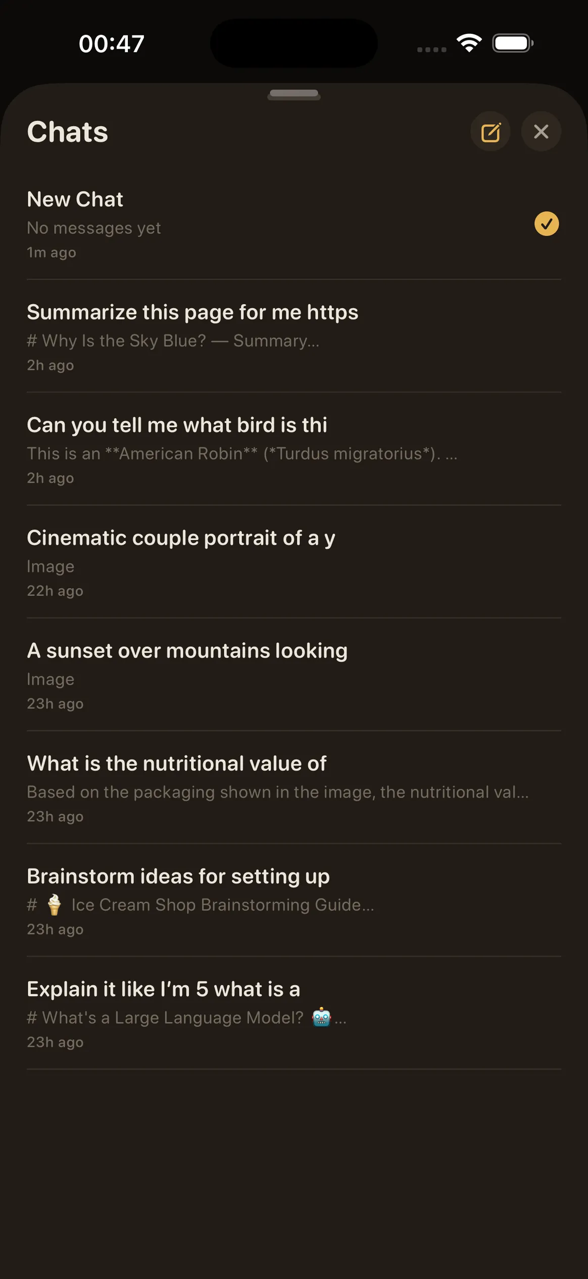 Ollama Mobile – Chat list