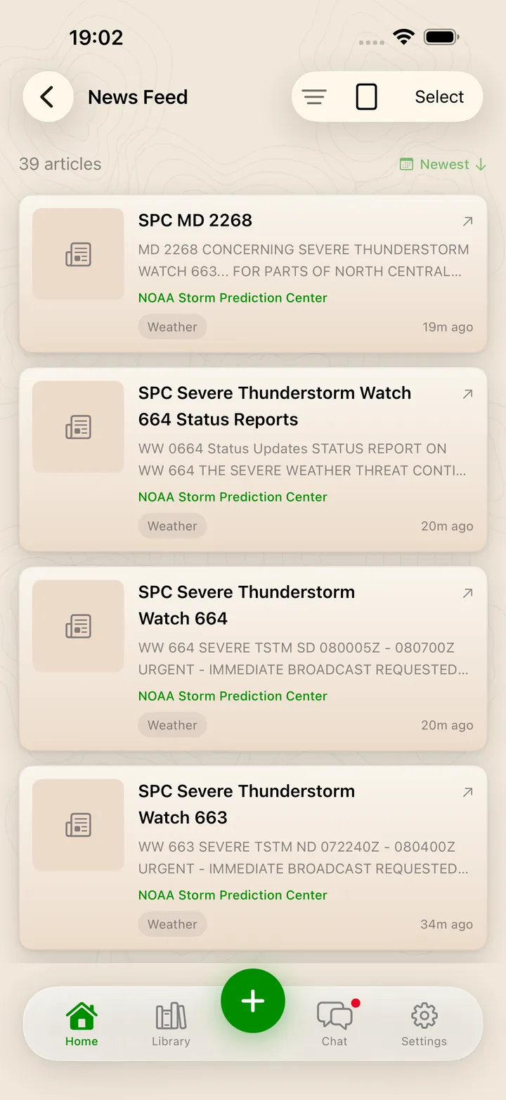 The SHTF App – News feed with NOAA bulletins