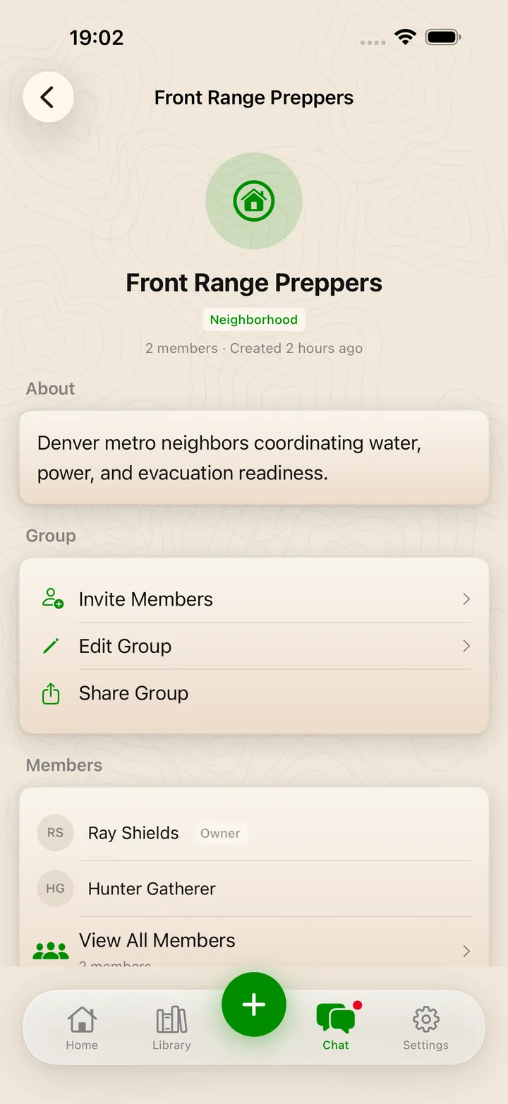 The SHTF App – Private group detail with members