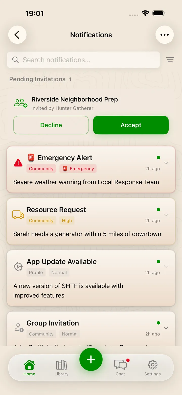 The SHTF App – Notification center