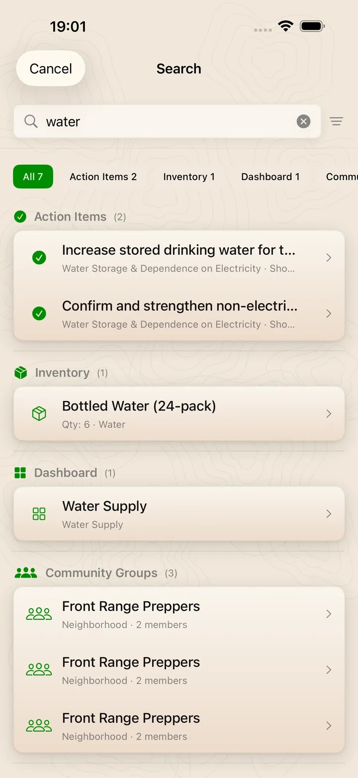 The SHTF App – Search across tasks, inventory and groups