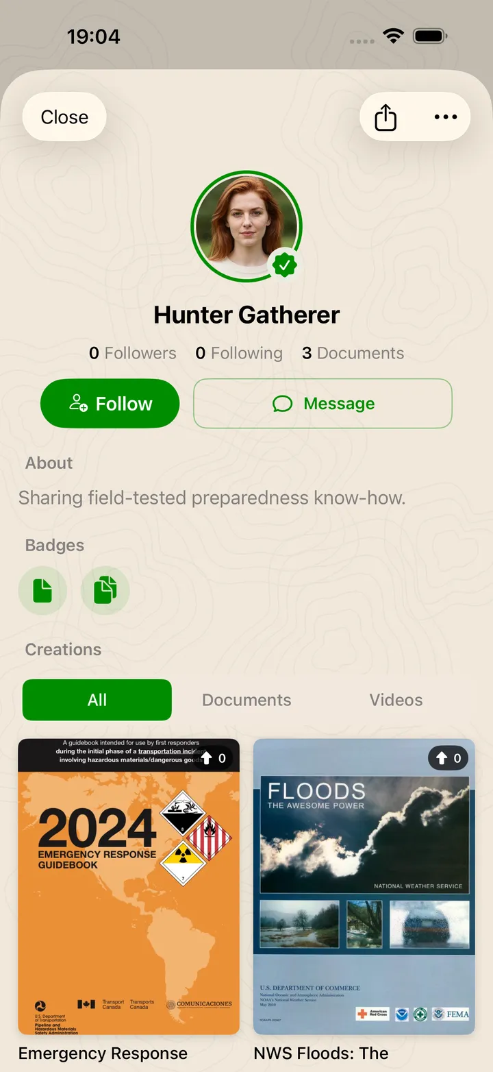 The SHTF App – Public creator profile