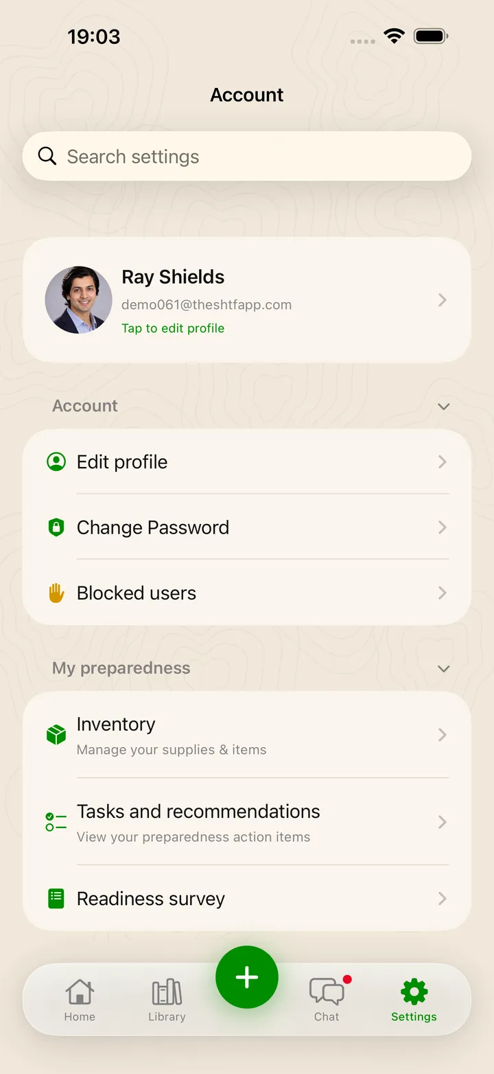 The SHTF App – Account settings