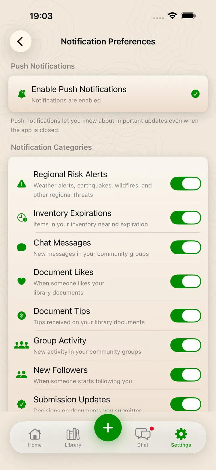 The SHTF App – Notification preferences